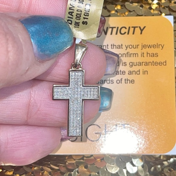 10k solid gold natural real diamond cross pendant FREE APPRAISAL, Christmas Gift - Picture 4 of 4
